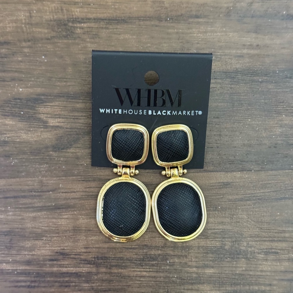 WHBM black textured leather drop Earring - Picture 8 of 15